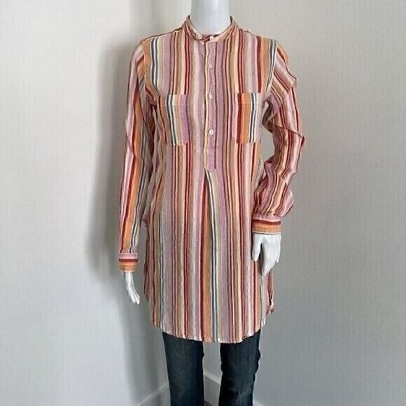 Engineered Garments FWK Women Tunic Size 2 Colorful Stripe Cotton Long Sleeve US - Picture 1 of 8